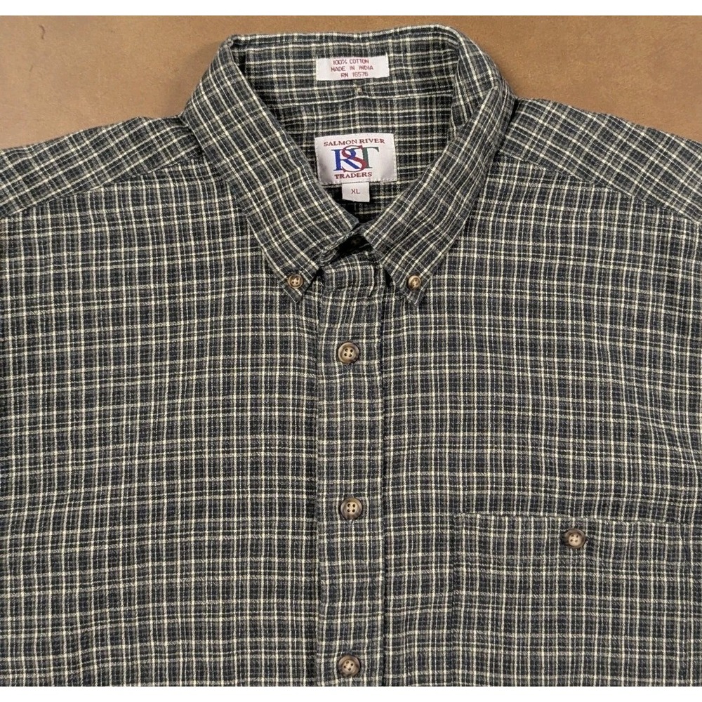 Salmon River Traders  Shirt Men's XL Check Short Sleeve‎ Button Down 100% Cotton